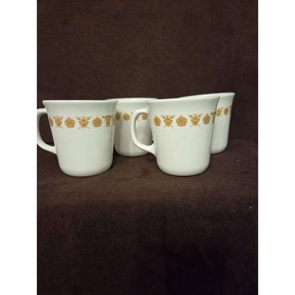 Set of 4 Pyrex Corning Corelle Butterfly Gold Coffee Mugs Retro 1970s - Picture 1 of 5